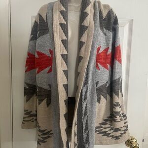 Ralph Lauren Gray and Cream Wool Blend Aztec Cardigan